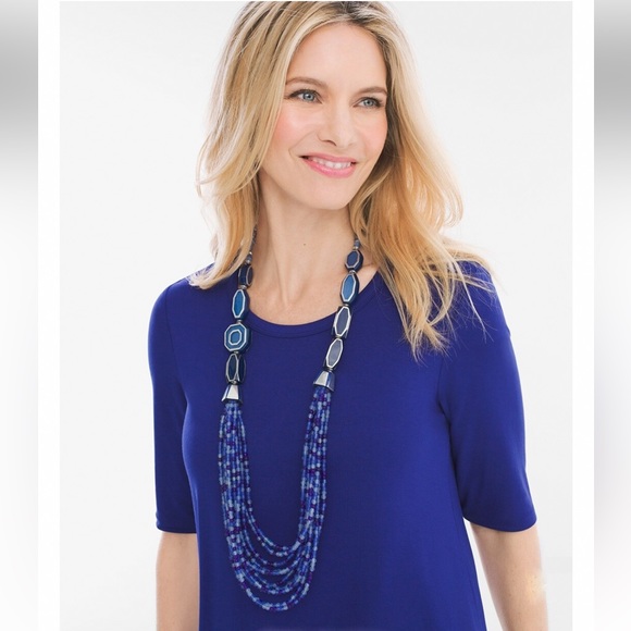 NWOT Blue Beaded Multi-Strand Necklace | Colbalt Blue Silver Statement Jewelry - Picture 6 of 6